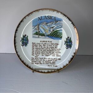 Vintage Alaska State Flag Collector Plate Gold Rimmed Poem By Marie Drake 10”